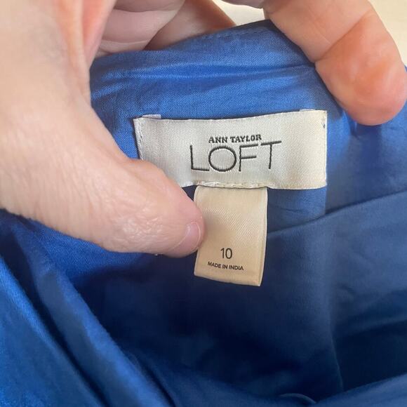 Ann Taylor Loft Top Womens Blue Blouse White Embroider Eyelet Circle Shirt Sz 10 - Picture 4 of 13